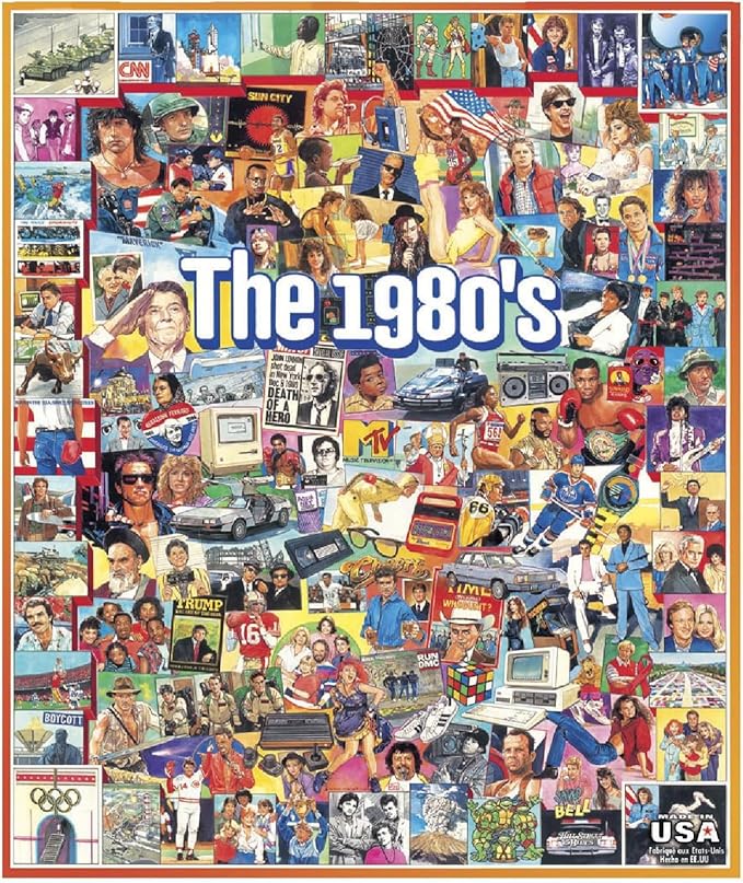 White Mountain 1000 Piece Jigsaw Puzzle Nostolgic 1980s Icon Collage Puzzles with Large Pieces Gift for Adults and Family 24"x30" - The Eighties