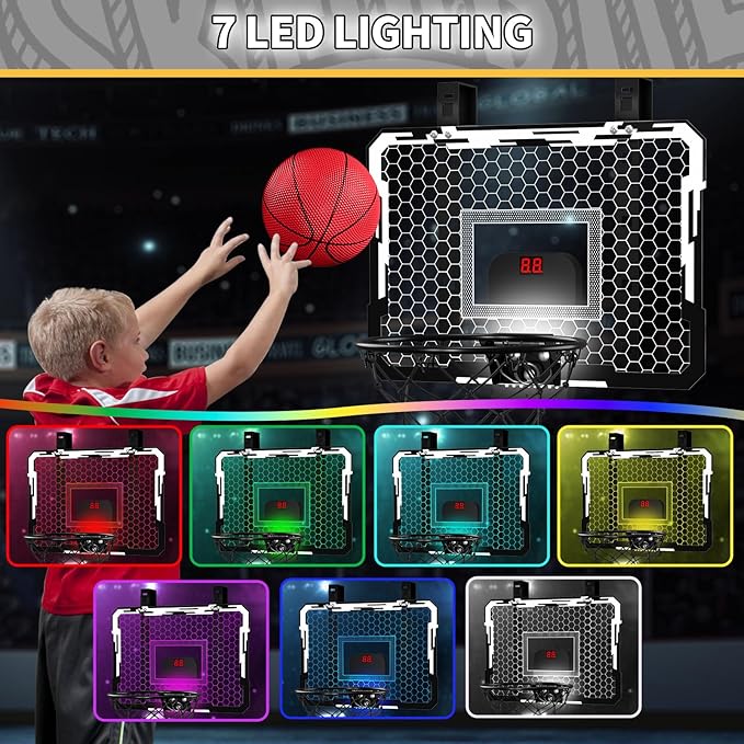 QDRAGON Mini Basketball Hoop, Over The Door Indoor, with 3 Balls/Inflator/Breakaway Rim, Basketball Toy Gifts for Kids and Adults, Suit for Bedroom/Office/Outdoor