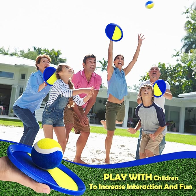 Charniol Kids Toys Toss and Catch Game Set Beach Game Outdoor Ball Sports Games Toss and Catch Ball Nylon Toys for Kids Adults(Blue Yellow,12 Paddles 6 Balls)