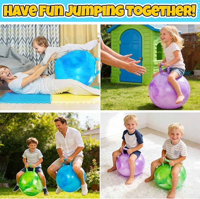 Hymaz 3 Pack Bouncy Ball with Handle, 22 inch Hopper Balls with Air Pump for Kids & Teens, Clouds Bounce Exercise Ball Hopping Toys for Boys Girls Birthday Gifts Holiday Activities Fun Races