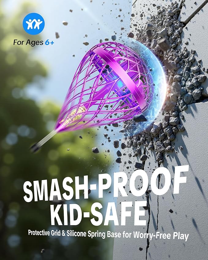 Flystars Flying Bouncing Toys, Next-Gen Pro 2025 Cosmic Globe Flying Orb Ball Motion-Control Hover Spinner with 3D Flips, Cool Interactive Gift Toy for Kids 6+ Boys Girls Teens(Purple-S)