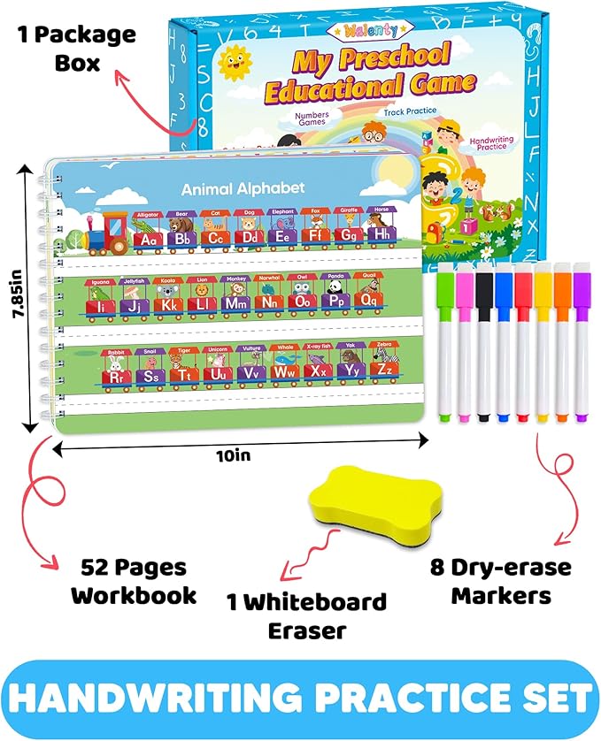 Preschool Learning Activities Kindergarten Workbooks, Toddler Busy Book Handwriting Practice, Coloring Tracing Activity Book for Kids 3-5, Montessori Educational Toys for 3 4 5 Year Old Boy Girl Gifts