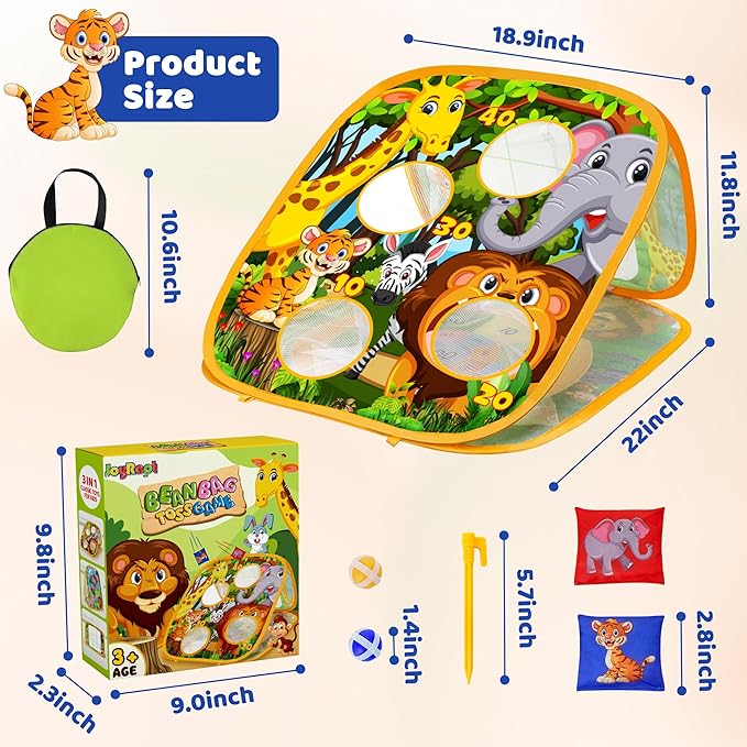 3 in 1 Bean Bag Toss Outdoor Toys for Toddlers Kids, Cornhole Outside Toys, Carnival Game Toodler Outdoor Indoor Gift for Birthday or Christmas for Ages 3-12 (Animal)