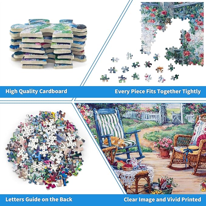 1000 Piece Puzzle for Adults, Cozy Patio Garden Puzzles for Adults 1000 Pieces Flower Garden Jigsaw Puzzles 1000 Pieces Romantic Floral Patio Oil Painting Puzzle for Teens Seniors Challenging Gift