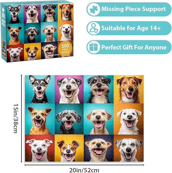 500 Piece Puzzles for Adults, Cute Dogs Jigsaw Puzzle for Adults Seniors,Recycled Cardboard Dogs Puzzle 500 Piece,Family Activity Great Gift for Family Friends 20.5 * 15 inch