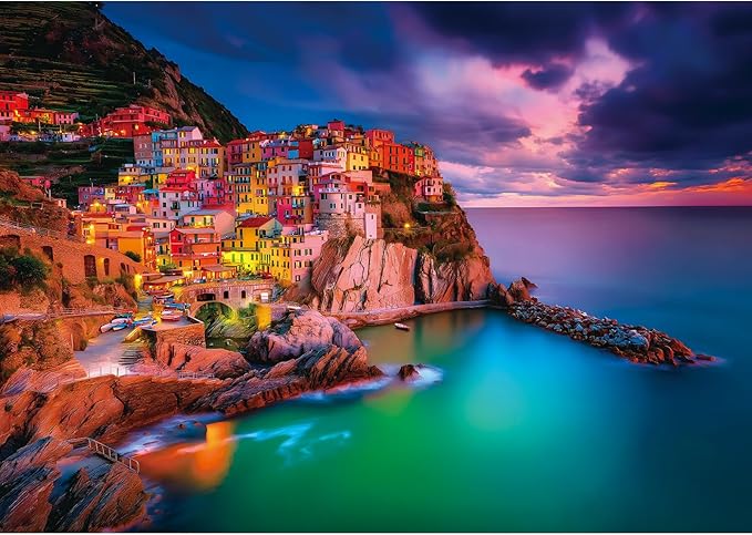 Cinque Terre Coastal Nightfall 1000 Piece Puzzle for Adults, Fun Puzzles for Adults 1000 Pieces with HD Print & Poster, 27.5 * 19.7 in Dust Free, for Gifts Halloween Christmas Family Games Lovers
