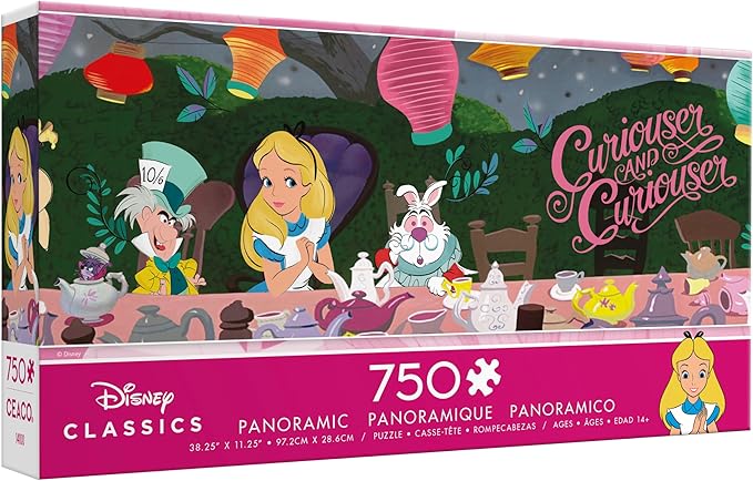 Ceaco - Panoramic Series - Disney - Alice in Wonderland, Tea Party - 750 Piece Jigsaw Puzzle for Adults - Challenging Puzzle Perfect for Game Nights - Finished Size is 38.25 x 11.25
