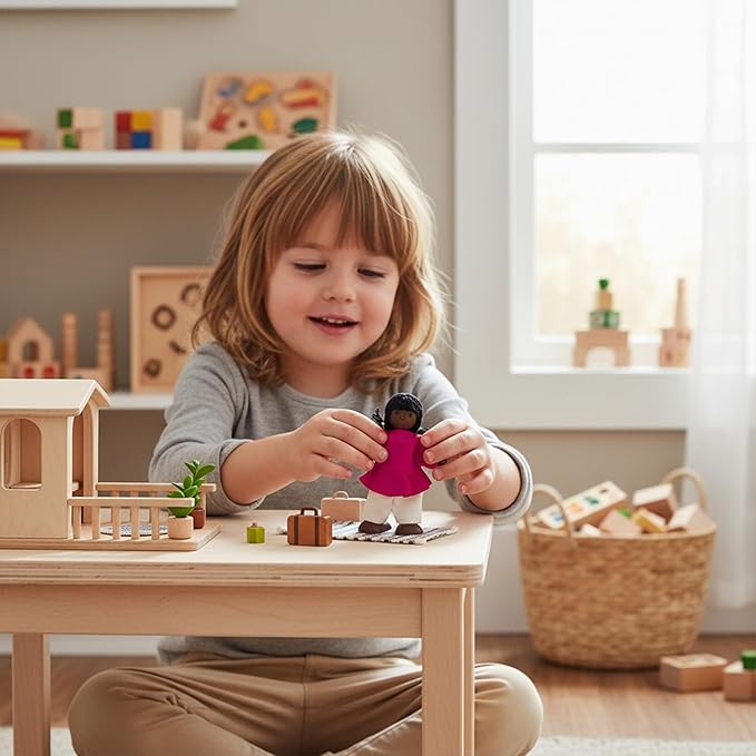 PlanToys® Girl Wooden Dollhouse Figurine | Poseable 1:12 Scale Mini Doll (4 Inch) | Dollhouse Accessories for Pretend Play | Eco-Friendly Montessori Toy for Kids Ages 3+