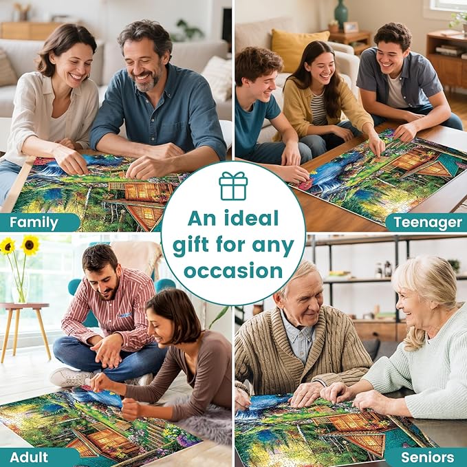 500 Pieces Jigsaw Puzzles for Adults, Forest Cabin Puzzle for Adults Seniors, River Flowers Puzzle 500 Pieces, Gift for Birthday, Home Decor, Fun for Family Entertainment(20.5 * 15 in)
