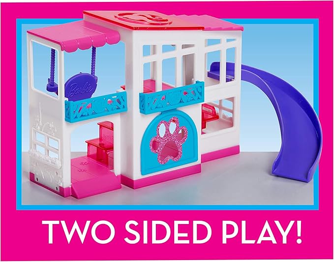 Barbie Pet Dreamhouse 2-Sided Playset, 10-pieces Include Pets and Accessories, Kids Toys for Ages 3 Up by Just Play