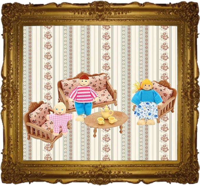 ONEST 15 Pieces Wooden Dollhouse Family Set Mini People Figures Sets Dollhouse Dolls Wooden Doll Family Pretend Play Figures Accessories for Pretend Doll House