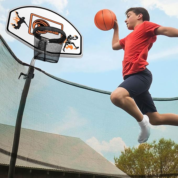 Trampoline Basketball Hoop with Mini Basketball Easy to Install Basketball Hoop for Trampoline Fit for Straight Pole and Curved Pole