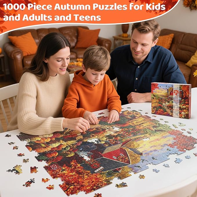 Fall Harvest Thanksgiving Puzzle - 1000 Piece Jigsaw Puzzle for Adults - Challenging Puzzle Perfect for Game Nights Home Decor