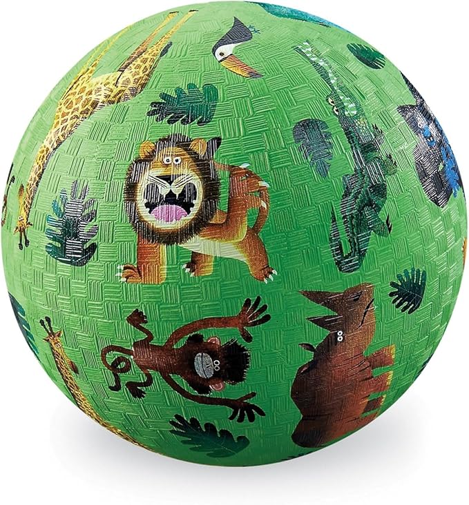 Crocodile Creek Playground Ball - Durable Rubber Ball for Kids Ages 3 and Up - Bouncy Inflatable Ball for Kickball, Indoor Games, and Outdoor Sports - PVC-Free - Very Wild Animals - 5-inch Diameter