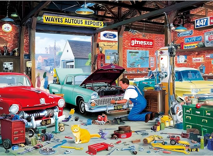 300 Piece Puzzles for Adult,Cute Cat Cool Car Puzzle for Kids Adult Seniors,Unique Auto Repair Shop Jigsaw Puzzle for Kids Ages 8-10 10-12,Challenging Family Game Gift for Friends Men Women,20.5*15 In