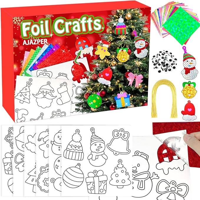 AJAZPER Foil Crafts for Kids, Christmas Crafts for Kids, Christmas Arts and Crafts Kits, Kid DIY Creative Activity for Kid Ages 4 5 6 7 8 9 10 Girls and Boys Toys Gifts Stocking Stuffers