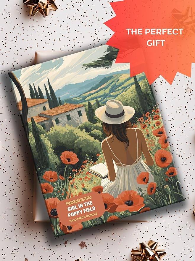 Puzzle for Adults 1000 Pieces, Art Jigsaw Puzzles, Colorfull Landscape Puzzles Girl in The Poppy Field, Mate Finish, Poster Included 1000 piece Puzzle for Adults.
