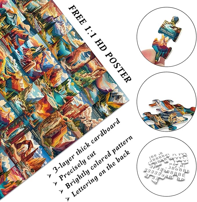 Woven National Parks Puzzle for Adults 1000 Pieces, Travel Landscape Puzzle Zion Yellowstone Yosemite, Nature Jigsaw Puzzles Scenery Mountain Scene