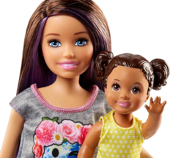 Barbie Skipper Babysitters Inc 2 Dolls & Accessories Set with Brunette Skipper Doll, Small Doll & Bouncy Stroller (Amazon Exclusive)