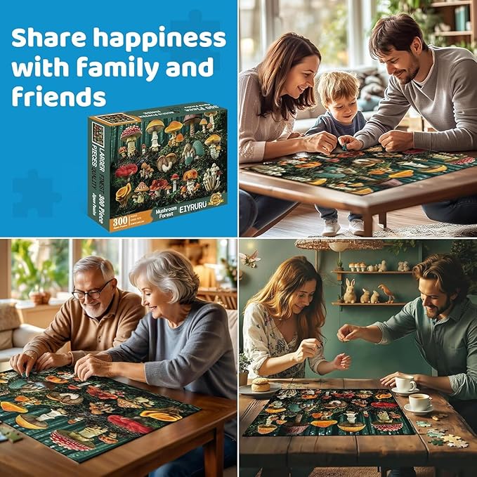 300 Piece Mushroom Forest Puzzle for Adults & Kids – Colorful Botanical Plants, Large Pieces, Fun & Challenging, Glossy Recycled Cardboard (20.5 x 15 in)