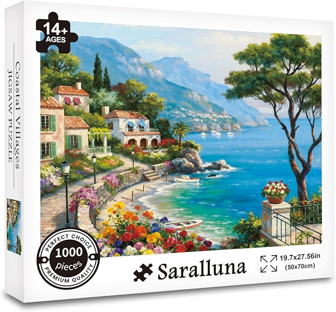 Puzzle for Adults 1000 Pieces, Italian Coastal Town Seaside Jigsaw Puzzle, Challening Impossible Difficult Hard Fun 1000 Pieces Jigsaw Puzzles for Adults