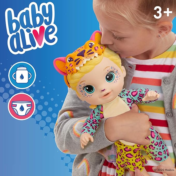 Baby Alive Rainbow Wildcats Doll, Leopard, Accessories, Drinks, Wets, Leopard Toy for Kids Ages 3 Years and Up, Blonde Hair