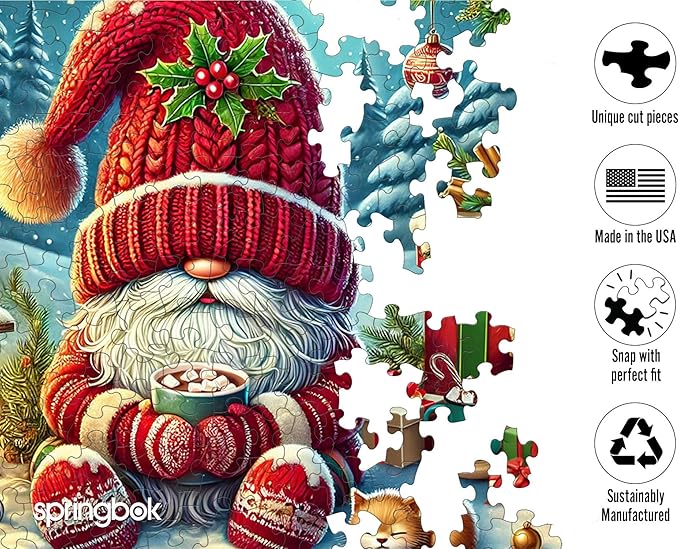 Springbok Hot Cocoa Season 500 Piece Jigsaw Puzzle for Adults - Christmas Gnome - Unique Cut Pieces - Made in USA