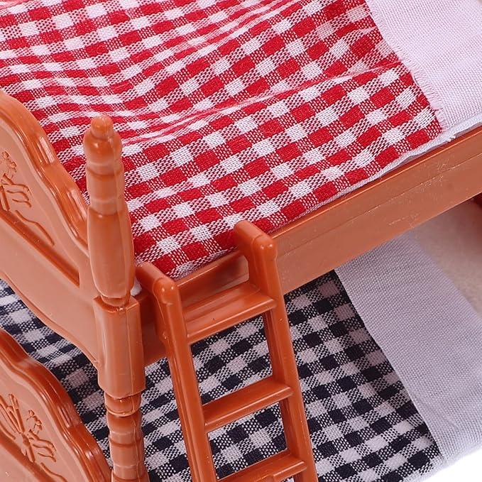 2Pcs Dollhouse Bunk Bed, 4in Mini Bunkbed Furniture, Dollhouse Bed with Ladder, PVC Miniature Doll House Decorative Accessories for Mini Landscape DIY Kit