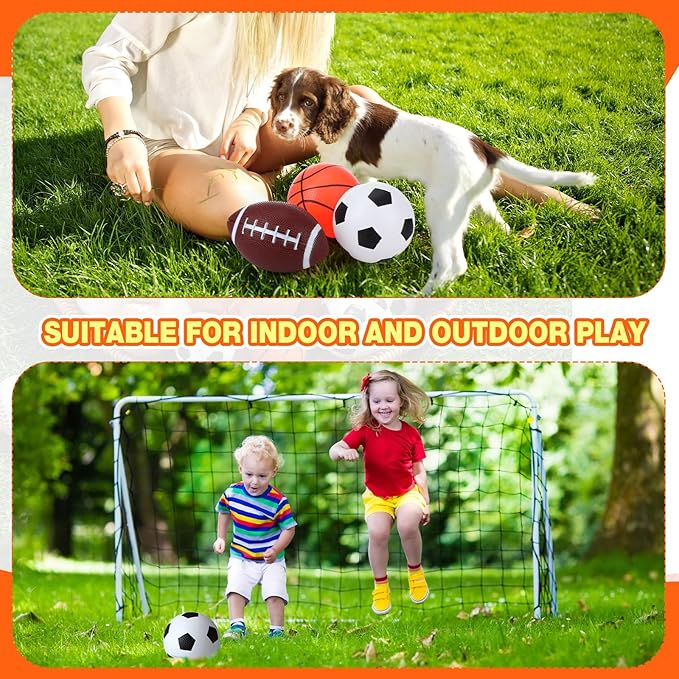 18 Pack Sports Balls for Toddlers Kids Bulk Playground Balls Set 5" Soccer Ball 6.5" Football & 5" Basketball with Hand Pump and Bag Indoor Outdoor Toys Sports Gifts(6 Set)