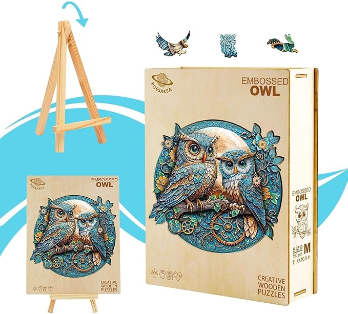 Wooden Puzzles for Adults - Embossed Owl Puzzle, Unique Shape Wooden Jigsaw Puzzle for Adults, Wood Puzzles Adult, Good Gift Idea for Family, Wall Art Home Decor (S-8.5 * 8in -100 Pieces)
