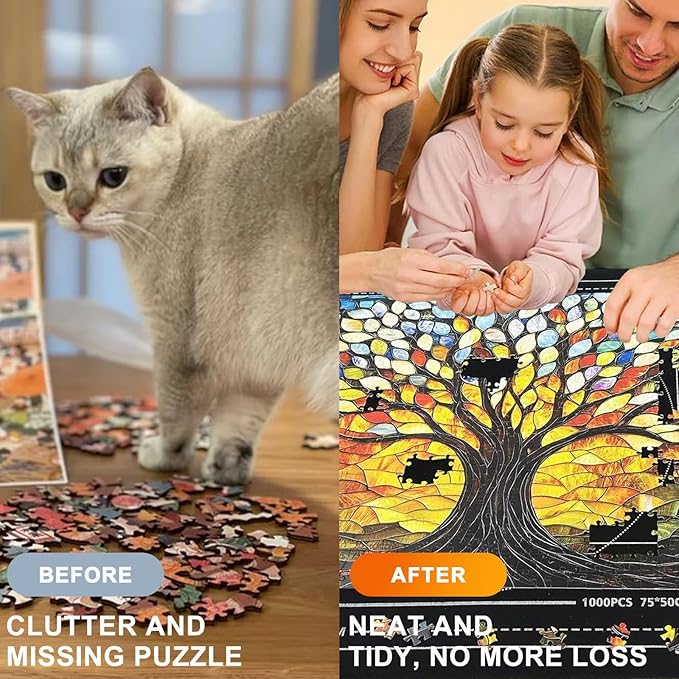 Napzy Puzzle Mat Rollup for Jigsaw Puzzles Storage Matt Roll Up Puzzle Board Saver with 8 Sorting Trays 1 Drawstring Bag Puzzle Table for Up to 1500 PCS