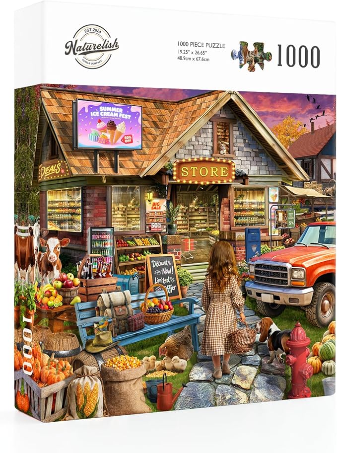 Town Store Jigsaw Puzzles for Adults 1000 Pieces, Difficult Puzzles Perfect for Game Night, Great Gift Idea, Size 26.65 x 19.25 in