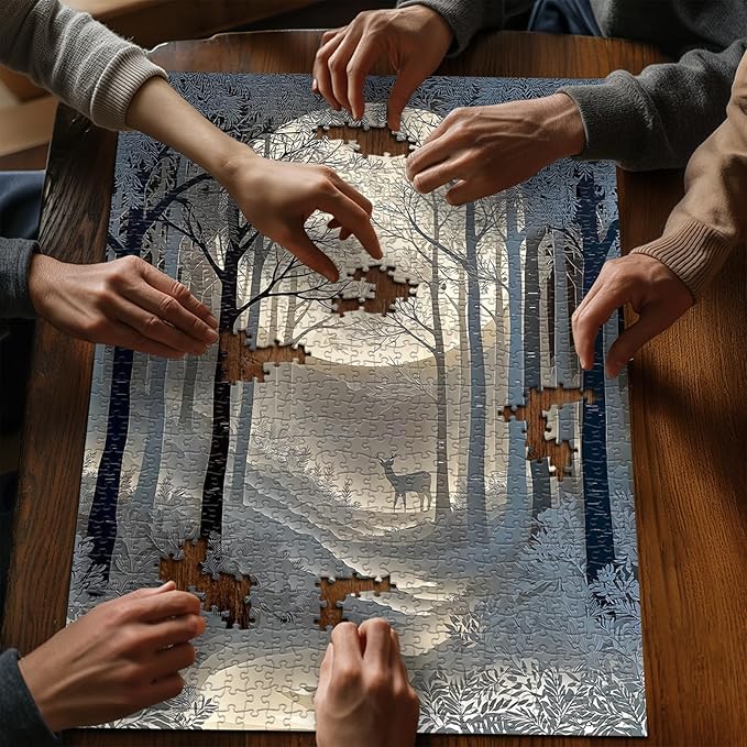 Nature Forest Puzzles for Adults 1000 Pieces, Landscape Plant Moon Deer Puzzles Unique Art, Impossible Hard Challenge Jigsaw Puzzle Paper Cut