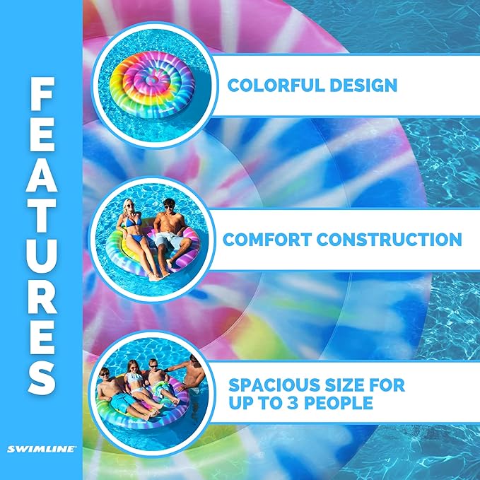 SWIMLINE Original Tie Dye (Spiral) Pool Float – Durable Vinyl Lounger for Adults & Teens – Fun Pool Float for Lake, Beach, or Backyard – Easy to Inflate and Store