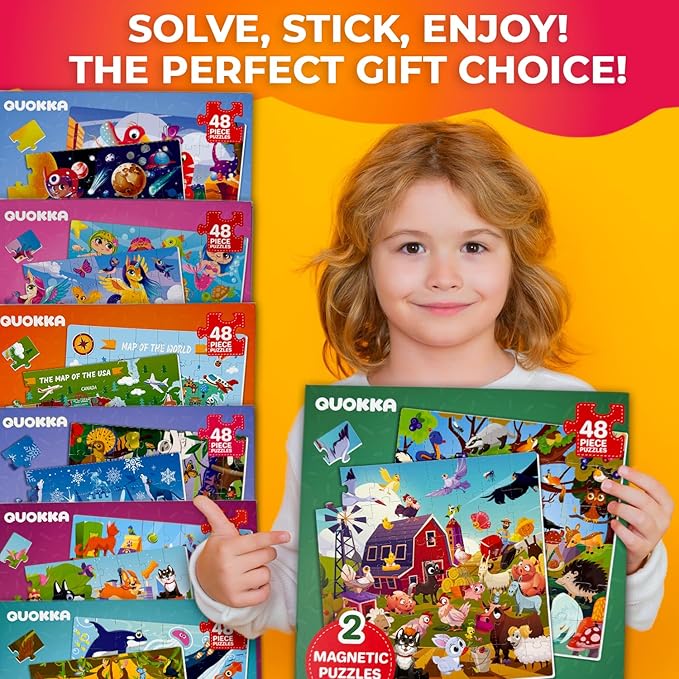 QUOKKA Magnetic Puzzles for Toddlers 2-4 – 2x48 Pieces Travel Games for Kids Ages 3-5 – Forest & Farm Animals Magnetic Puzzles for Kids Ages 4-8 – Educational Puzzle Gift Toy for Boys and Girls
