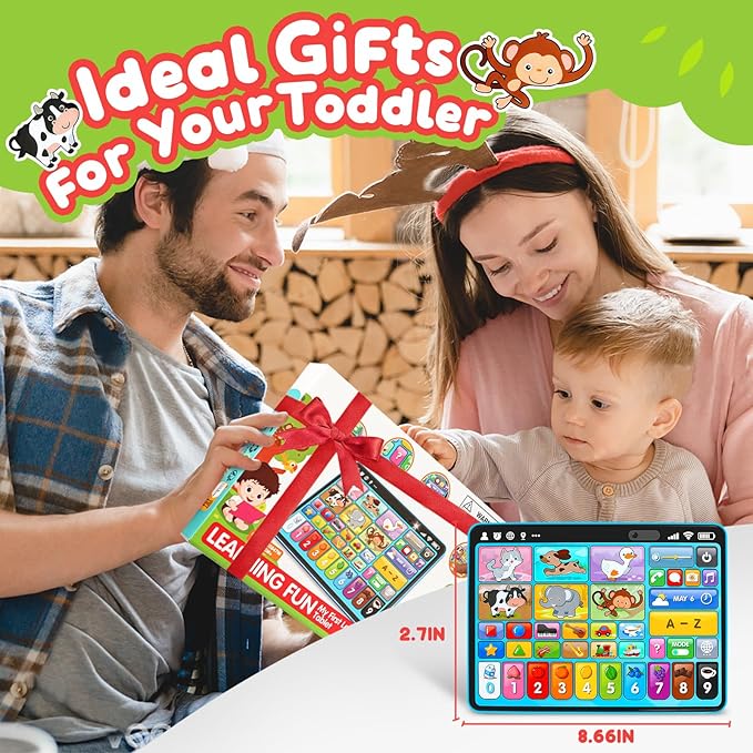 Peacurh Trilingual Learning Toy Tablet with Music & Sound, Montessori Speech Musical Therapy Toys, Gifts for Boy, Girl, Baby, Toddler, for Age 1, 2, 3 Year Old (12-18 Months)