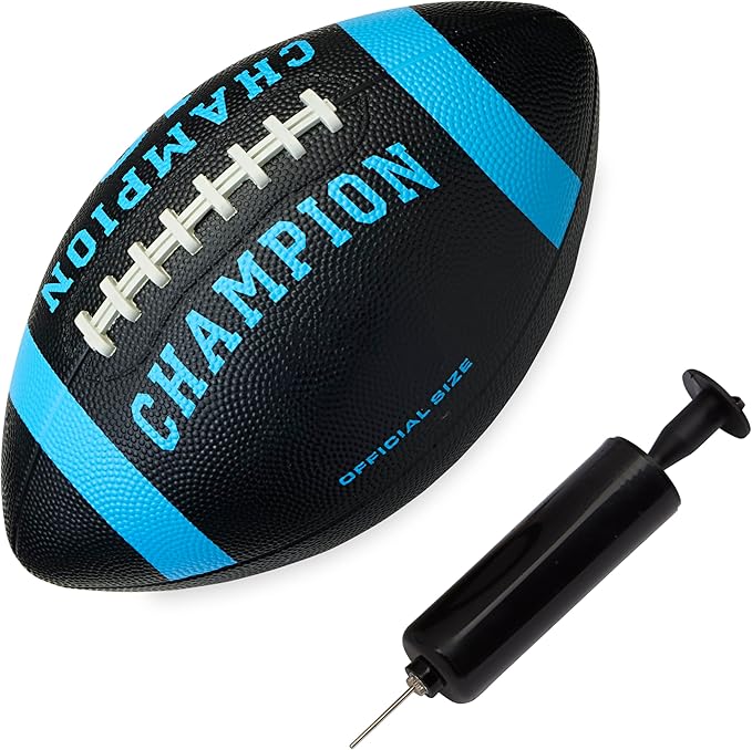 Champion Blitz Football, All-Weather Football, Enhanced Grip, Durable Rubber Cover and Molded Laces, for Outdoor Sports & Training, Includes 6 Ball Pump