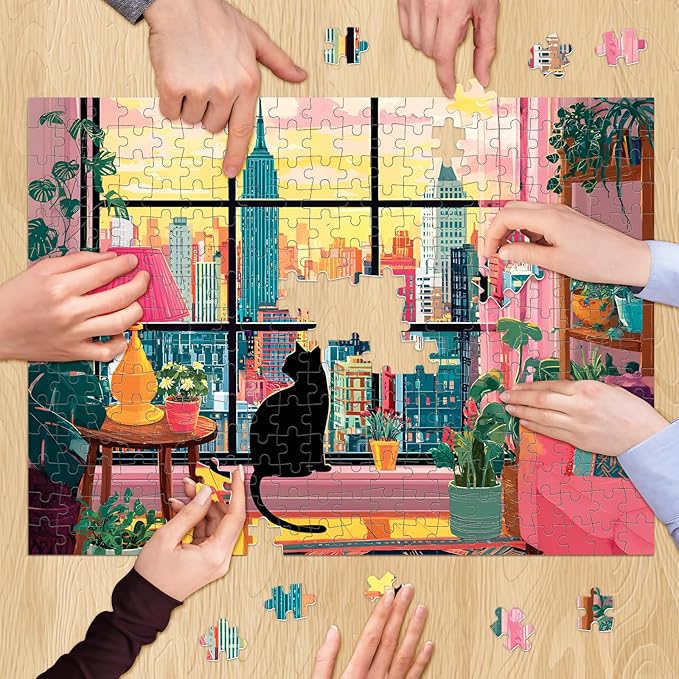 500 Pieces Jigsaw Puzzles for Adults, Black Cat in City Jigsaw Puzzle for Adults Elders Seniors, Colorful Art Jigsaw Puzzle, Interlock Letter on Back, Home Decor Birthday Party Gift Toys 20.5 x 15 in