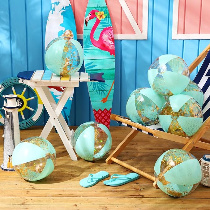 12 Pcs 16 Inch Inflatable Beach Balls Bulk Jumbo Pastel Inflatable Decorated Ball with Macaron Color PVC Party Ornaments for Summer Birthday Party Decoration(Green)