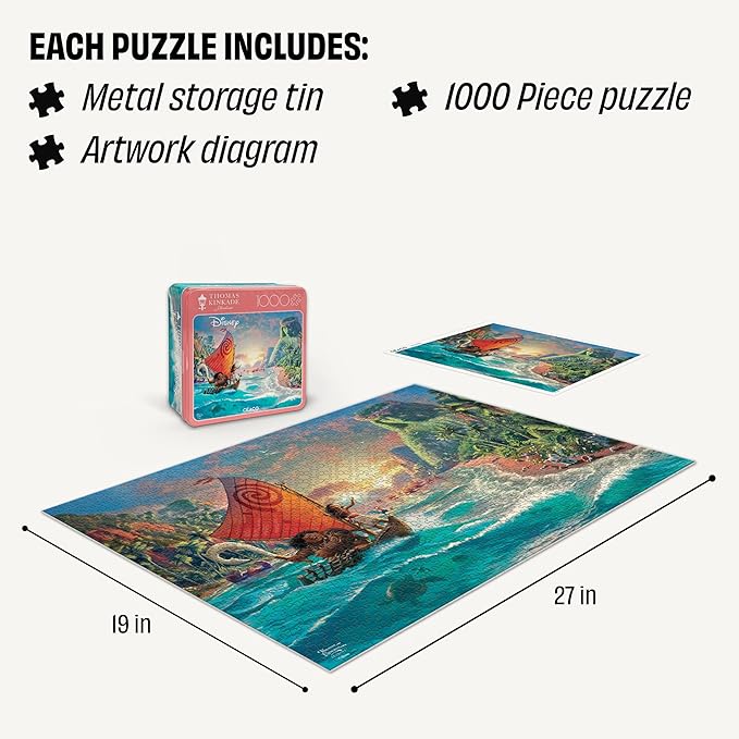 Ceaco - Disney - Thomas Kinkade - Moana - 1000 Piece Jigsaw Puzzle for Adults - Collectible Tin Case - Finished Size is 26.6 x 19