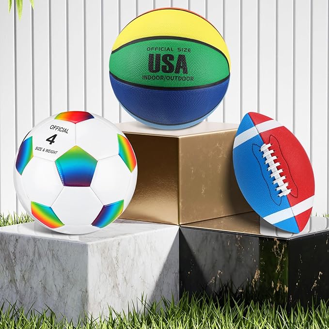 Libima 3 Pcs Sports Ball Set for Kids Teens Include Official Size Basketball Soccer Football with Pump and Carry Bag Training Practice Sport Back to School Gift