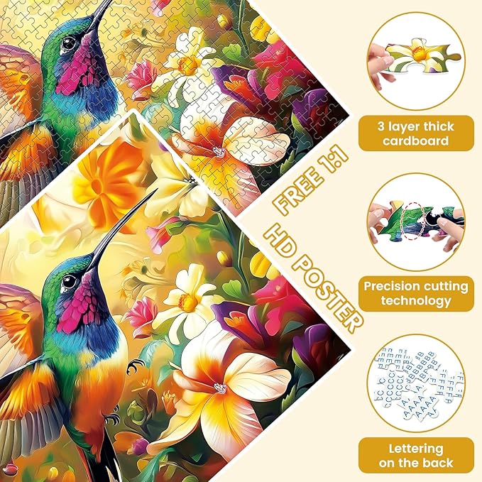 2-Pack 500 Pieces Puzzles for Adults, Flower Hummingbird Puzzles 500 Pieces Butterfly Jigsaw Puzzles for Adults, Birthday Party for Family, Game Nights Gifts