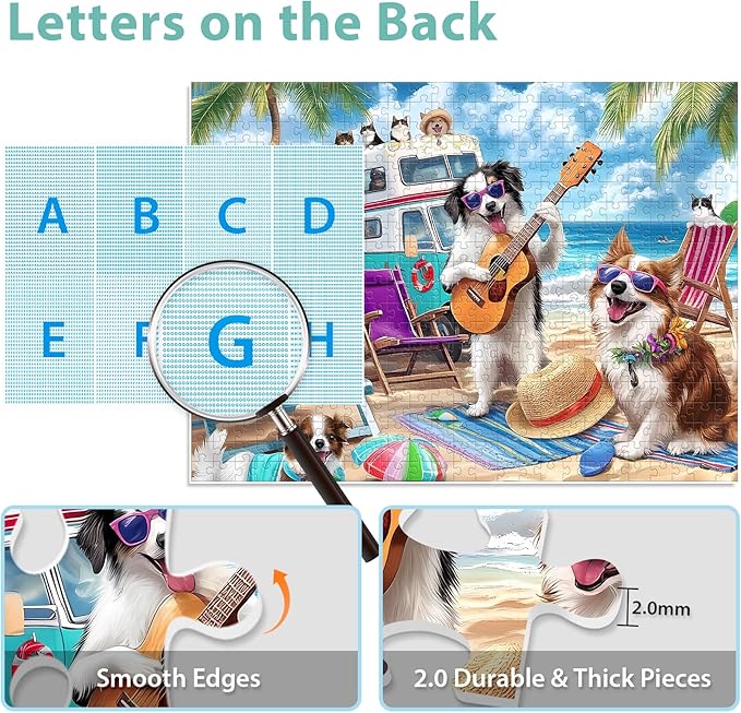 500 Piece Jigsaw Puzzle for Adults, Beach Dog Cat Puzzles 500 Piece for Adults Seniors- Challenging Puzzle Perfect for Game Nights - Fit Together Perfectly Finished Puzzles Size 20.5 x 15 Inch