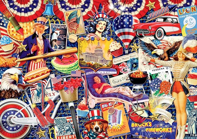 Buffalo Games - Kate Ward Thacker - All American Collage - 500 Piece Jigsaw Puzzle Colorful Puzzle for Adults – Precision-Cut Pieces, Beautiful Artwork, and Hours of Relaxing Fun