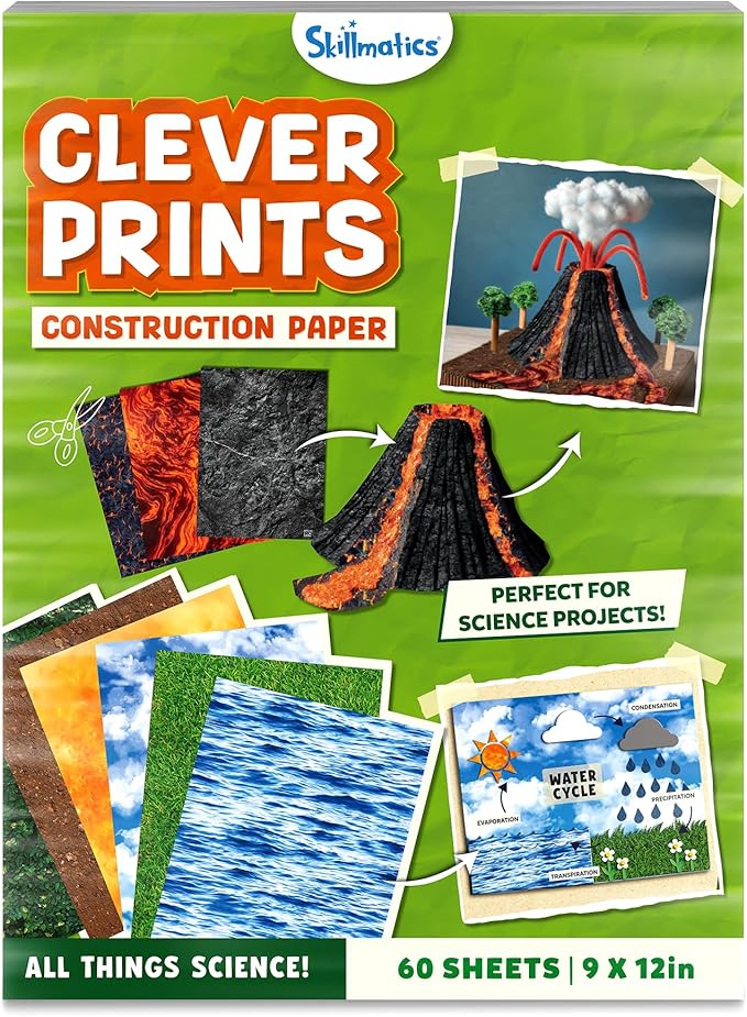 Skillmatics Science Construction Paper for Kids – 60 Double-Sided Printed Sheets (9 x 12), Patterned Craft Paper for Art Projects, STEM Activities, DIY Crafts, Scrapbooking & School Supplies