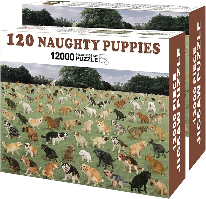 Prank Gift Box, Naughty Puppies Theme, Wrap The Actual Gifts with a Prank Empty Gag Box, Funny Christmas Gag Presents Ideas for Dad Men Boyfriend (Pack of 2)