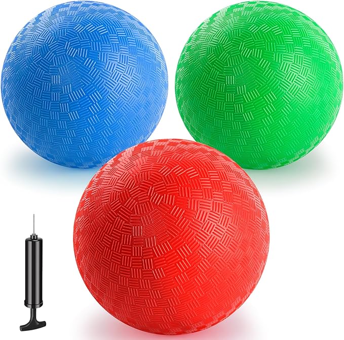 18-Inch Jumbo Playground Balls (3 Pack, Red&Blue&Green) - Oversized Inflatable PVC Balls for Kids & Pets, Backyard Grass Play, Indoor/Outdoor Games with Hand Pump