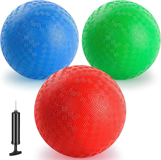18-Inch Jumbo Playground Balls (3 Pack, Red&Blue&Green) - Oversized Inflatable PVC Balls for Kids & Pets, Backyard Grass Play, Indoor/Outdoor Games with Hand Pump