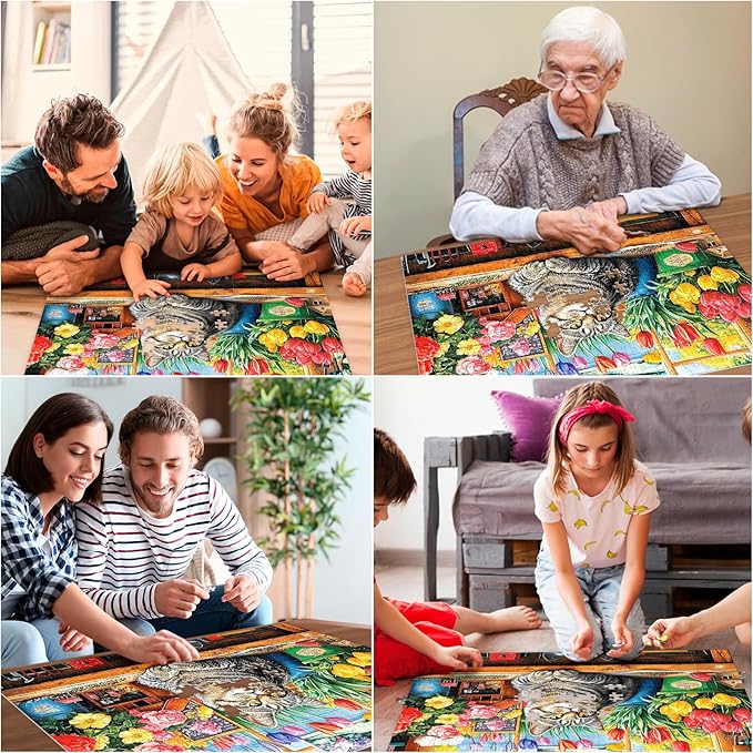 Puzzles for Adults 500 Pieces,Cute Cats Puzzle for Adults,Flower & Kittens Jigsaw Puzzles,Recyclable Cardboard Puzzles for Seniors Teen,Puzzle for Family Game Nights, 20.5x15 in