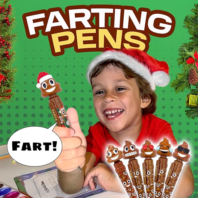 Farting Poop Pen with 7 Funny Fart Sounds - Easter Basket Stuffers for Teens & Kids, Silly Novelty Gag Gift for Boys & Girls, Easter Toys Essentials, Great for Birthdays, Funny Gift (Santa)
